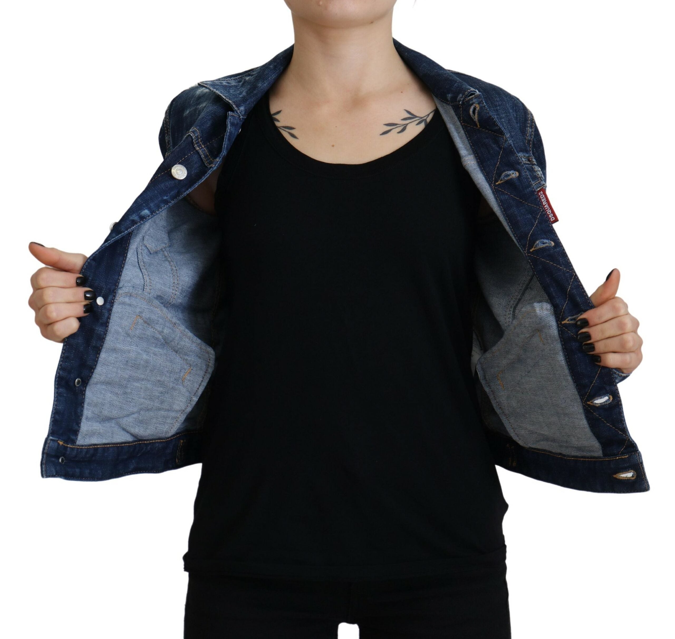 Dsquared² Mavi Simge Baskılı Yıpranmış Kot Ceket